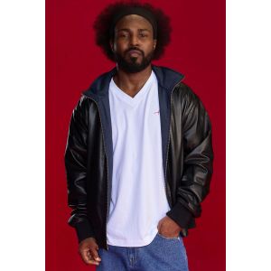 Men's Leather Reversible Bomber Jacket - Black