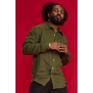 Men's Linen Classic Collar Shirt - Olive