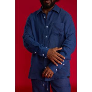 Men's Linen Classic Collar Shirt - Navy Blue