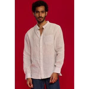 Men's Linen Mandarin Collar Shirt - Dawn Blue