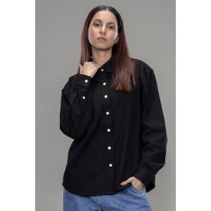 Women's Cotton Twill Shacket - Black