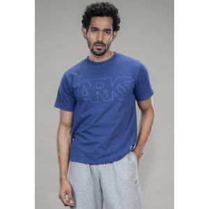 Men's French Terry Printed Round Neck T-Shirt - Dark Blue