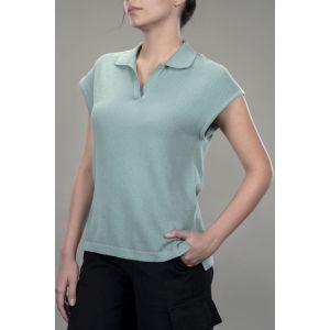 Women's Flat Knit Sleeveless Polo Shirt - Granite Green