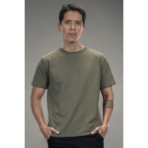 Men's French Terry Printed Round Neck T-Shirt - Olive
