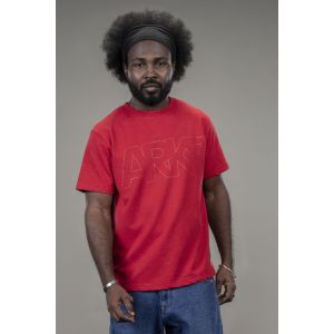 Men's French Terry Printed Round Neck T-Shirt - Red