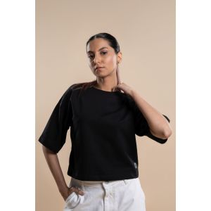 Women's French Terry Crop T-shirt - Black