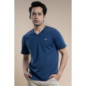 Men's Cotton Jersey V-Neck Tshirt - Navy Blue