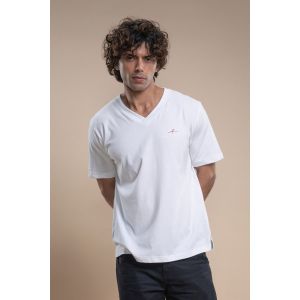 Men's Cotton Jersey V-Neck Tshirt - White