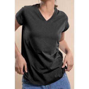 Women's Cotton Jersey V-Neck Tshirt - Black