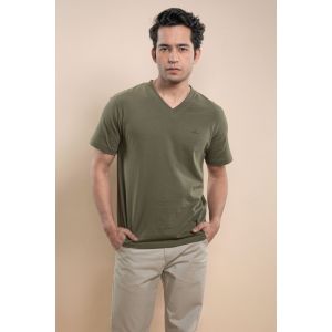 Men's Cotton Jersey V-Neck Tshirt - Olive