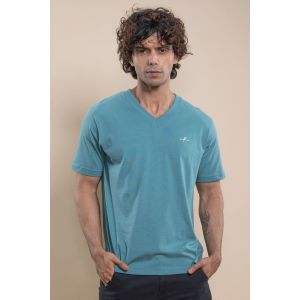 Men's Cotton Jersey V-Neck Tshirt - Teal