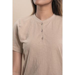 Women's Slub Jersey Henley Tshirt - Beige