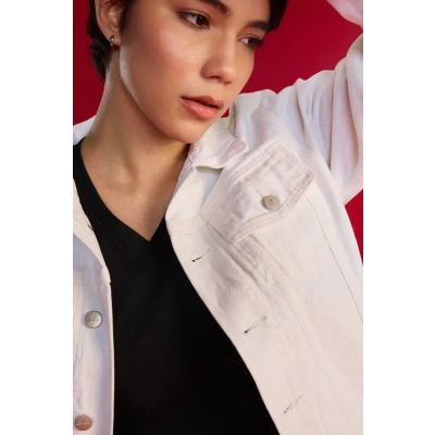 Women's Cotton Drill Biker Jacket - White