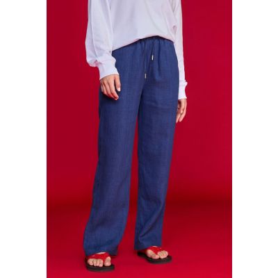 Women's Linen Drawstring Pants - Navy Blue