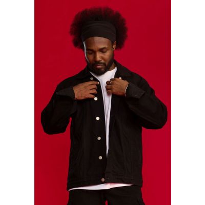Men's Denim Biker Jacket - Black