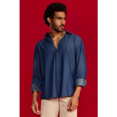 Men's Denim Shacket - Dark Blue