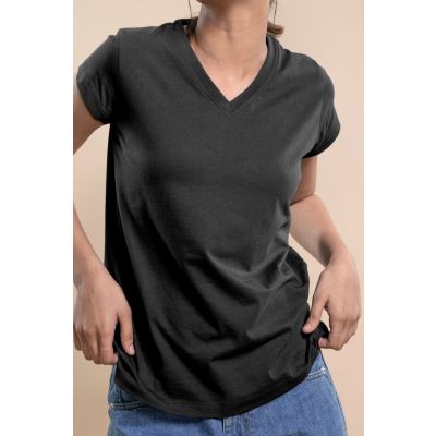 Women's Cotton Jersey V-Neck Tshirt - Black