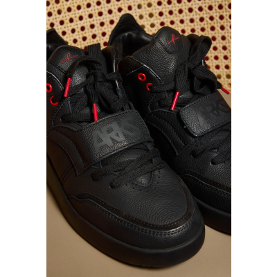 Black Leather Mid Top Sneaker